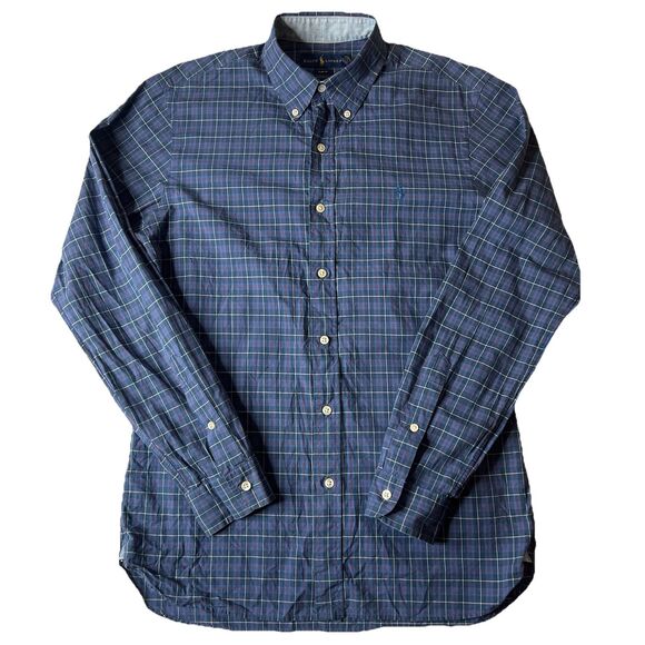 Ralph Lauren Mens Button Up Shirt Plaid Size M Pony Blue Classic Preppy Slim Fit - Picture 1 of 9